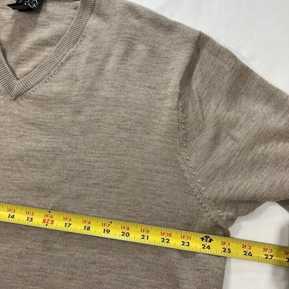 Jos A Bank Sweater Beige Merino Wool Blend V Neck Pullover Long Sleeve Men Sz XL